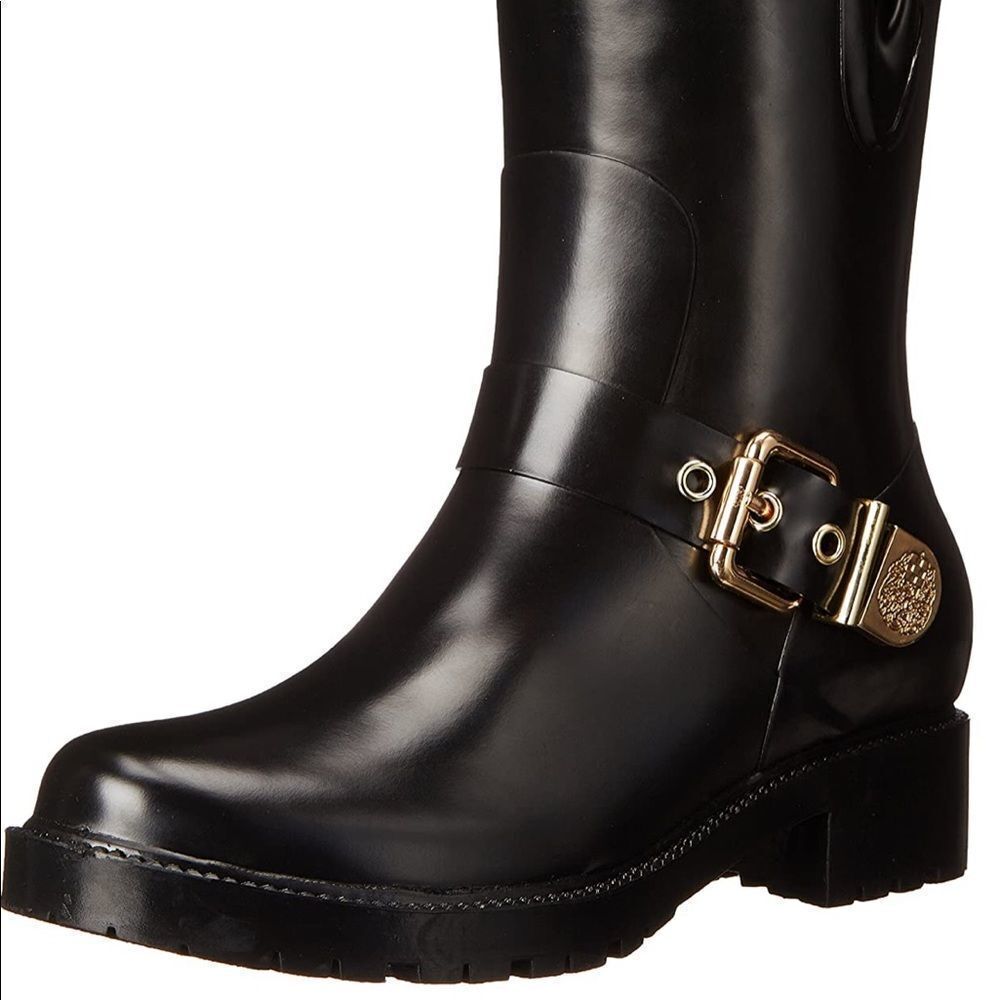 Vince Camuto Rain Boots With Gold Accents Rubber and Black Boots Size 6​​​ - Picture 13 of 14